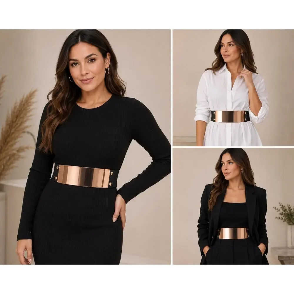 Copper Mirrored Stretch Waist Belt Elastic Back Size Large